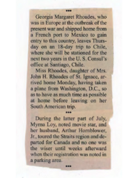 Georgia Rhoades Chile Trip Newspaper Article