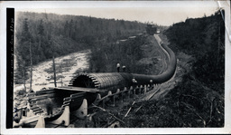 Construction of the Victoria Dam Wood Stave Pipeline Looking North from Station 37 and 50