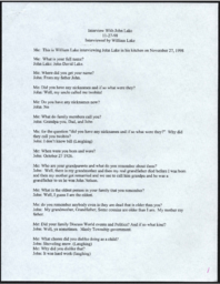 John Lake Oral History Transcript, undated