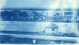 Dredge at edge of rapids, Sault Sainte Marie, Michigan