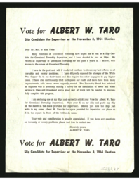 Vote for Albert W. Taro Advertisement