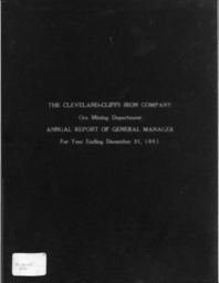 Cleveland-Cliffs Iron Company Mining Department Annual Report, 1951 (Part 1)