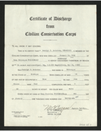 Rudolph C. Anderson Civilian Conservation Corps Discharge Papers