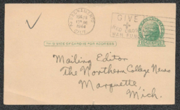 George M. Lehnen to the Mailing Editor of the Northern News, 27 March 1944