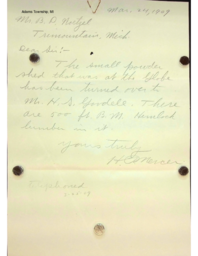 Letter to B. D. Noetzel from H.T. Mercer