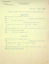 Estimate of Lumber, etc. in “E” Boiler and Engine House Roofs