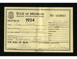 Charles Glaser Tax Receipt, 1934-02-08