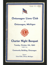 Ontonagon Lions Club Charter Night Banquet Program, 1943