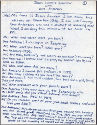 Dave Anderson Oral History Transcript, undated