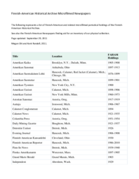 Finnish American Heritage Center Microfilmed Newspaper Index