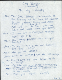 Ray Frieberg Oral History Transcript, 1987