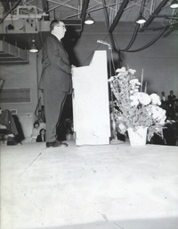 Orientation Week: Side View of Speaker Addressing Students