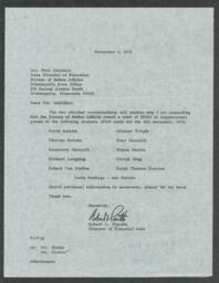 Robert L. Pecotte to Paul A. Melchior, 1972-11-01