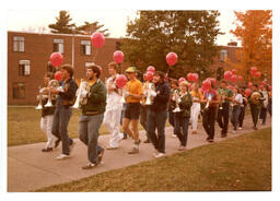 Marching Band Playing next to Dormitory (Part of the NMU Historic Photographs Collection)