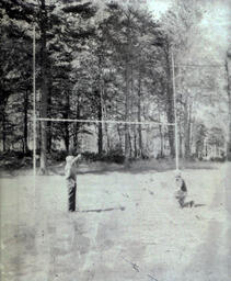 F. L. Ferzacca and Joe Kind Football Practice Field 1960: Two People Standing by Goal Post