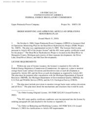 Dead River Hydroelectric Project Order Modifying and Approving Operations Monitoring Plan