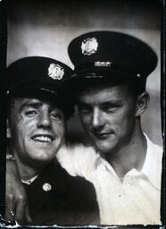 Tom Ross and Friend in Fire Department Hats