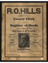 R.O. Hills, Republican Candidate for County Clerk and Register of Deeds Poster, 1930