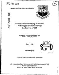 Source Emission Testing of Hospital Pathological Waste Incinerator, K.I. Sawyer Air Force Base