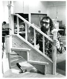 Student Sanding Wooden Model of Stairwell (Part of the NMU Historic Photographs Collection)