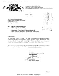 Cataract Hydroelectric Project Replacement of Steel Penstock and Return to Service Letter Detailing Consultation Correspondence with Agencies