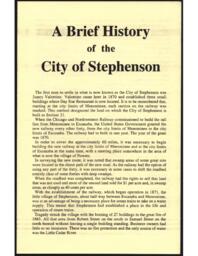 A Brief History of the City of Stephenson pamphlet