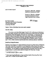 Dead River Hydroelectric Project Notice of Deviations from Water Quality Standard