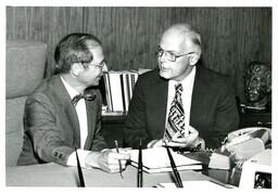 John X. Jamrich and Fred Sabin Talking (Part of the NMU Historic Photographs Collection)