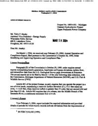 Cataract Hydroelectric Project Annual Operation and Compliance Report, 2004-03-19