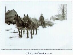 Charles Swanson with Horses and Load of Logs