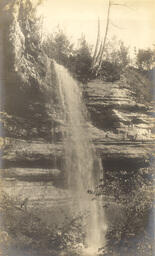 Waterfall off a rock cliff in the Upper Peninsula