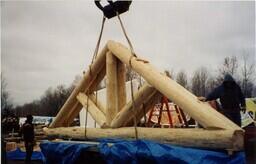 Koski Log Homes Log Trusses on Crane