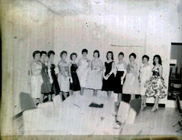 Queen Candidates--All-Events Weekend Feb. 23-25, 1961: Twelve Women in Dresses Lined Up