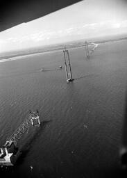 Aerial view of Mackinac Bridge before cables (1 of 3)