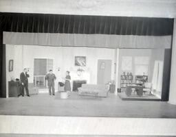 (617-05) Masquer's--"Visit to a Small Planet" May 17-19, 1960: Wide Shot of Set with Three Actors on Stage