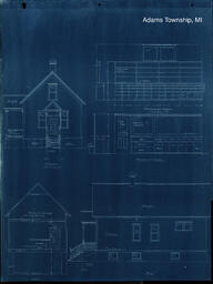 Plan for Freda Dispensary--Elevation, Section, and Rear