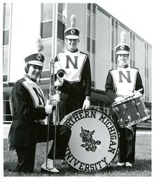 Portrait of Three Marching Band Students with their Instruments (Part of the NMU Historic Photographs Collection)