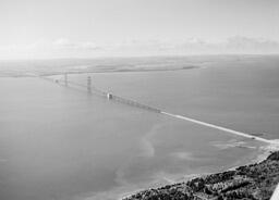 Aerial view of Mackinac Bridge, Fall 1957 (1 of 2)