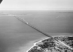 Aerial View of Mackinac Bridge, Fall 1957