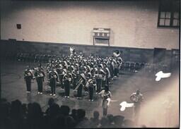 (022-008) Marching Band and Baton Twirlers Performing in Gymnasium (2 of 2)