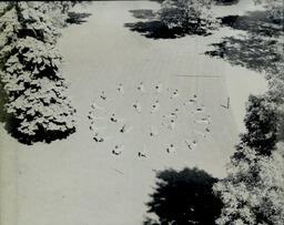 (119-04) Music Camp August 1-6, 1960: Aerial View of Campers Sitting in Circles (2)