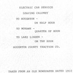 Houghton County Traction Company Streetcar Schedule