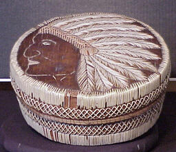 Quill box with Indian wearing headdress