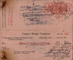 Copper Range Company Disbursement Checks and Invoices, 1946