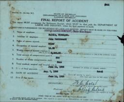 Incomplete Copper Range Company Workman's Compensation Fatality Record--Perkiomaki, John