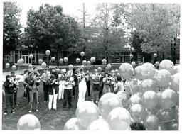 Marching Band Performing on Lawn in Front of the University Center (Part of the NMU Historic Photographs Collection)