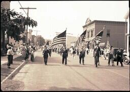 (127-013) Uncle Sam and Color Guard in Ontonagon 1944 Fourth of July Parade (2 of 2)