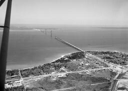 Aerial view of the final connection of the Mackinac Bridge (2 of 3)