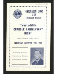 Ontonagon Lions Club 25th Charter Anniversary Night Program, 1968