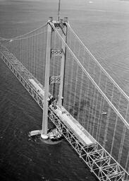 Aerial view of the roadway deck work on the Mackinac Bridge (2 of 3)